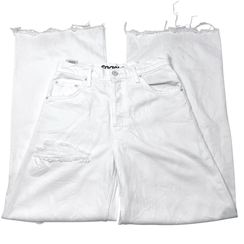 MOTHER SNACKS! Wide Leg Jean Double Dip Nerdy Chew‎ White 26 Busted Knees Grunge